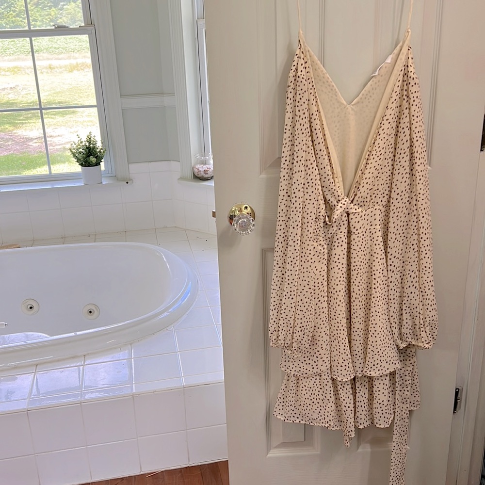 Cream dress with brown polka dots